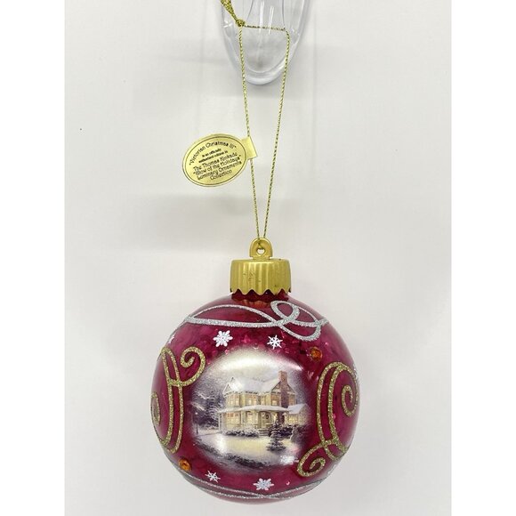 Set of 4 Thomas Kinkade Bradford Glow of the Holiday Glass Christmas Ornaments - Picture 11 of 15